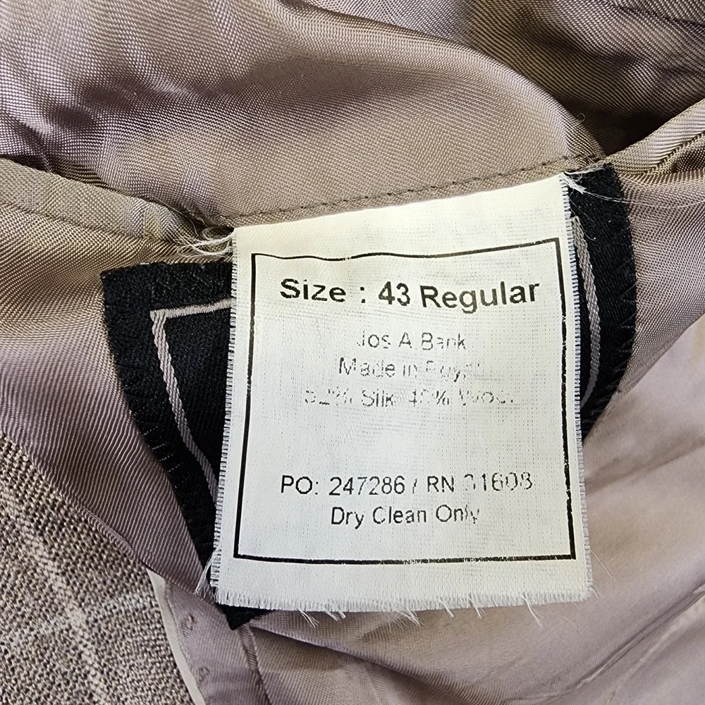 Jos A Bank Mens 43R Tailored Fit Blazer Sport Coat Suit Wool Silk Plaid Tan